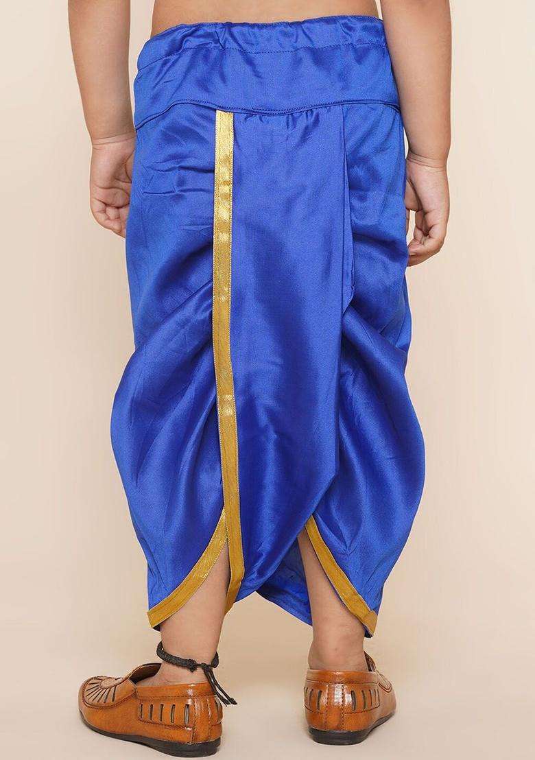 Blue Solid Art Silk Dhoti For Boys  - Indya