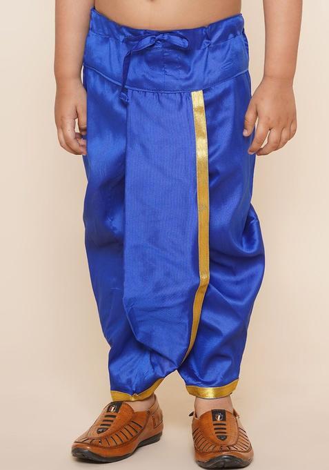 Blue Solid Art Silk Dhoti For Boys 