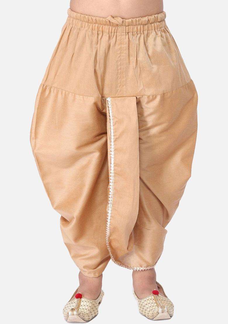 Beige Solid Cotton Dhoti For Boys  - Indya