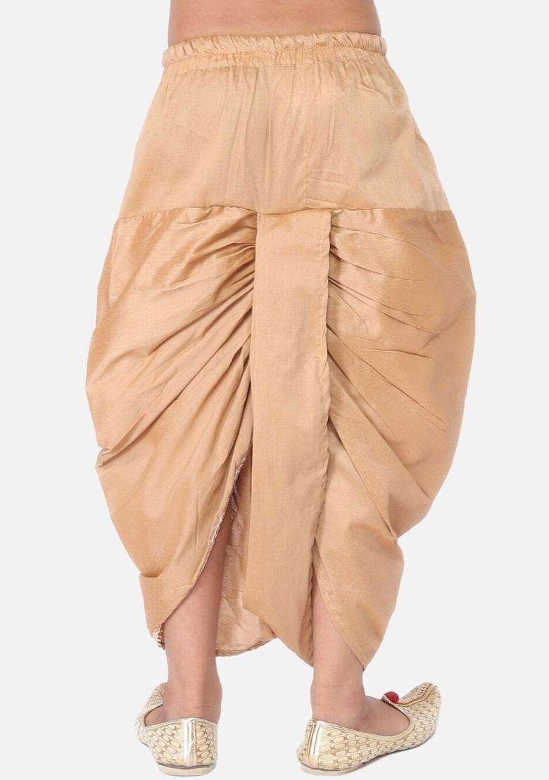 Beige Solid Cotton Dhoti For Boys  - Indya
