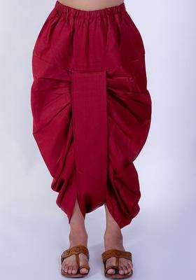 Maroon Solid Cotton Dhoti For Boys 