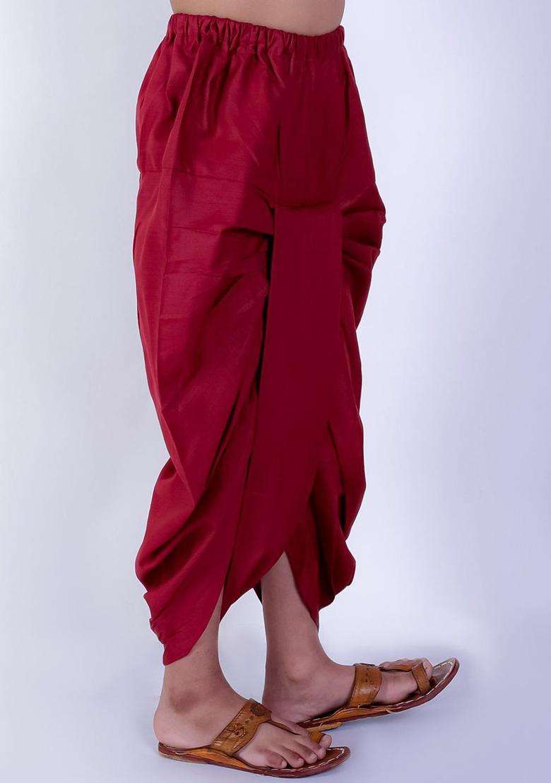Maroon Solid Cotton Dhoti For Boys  - Indya