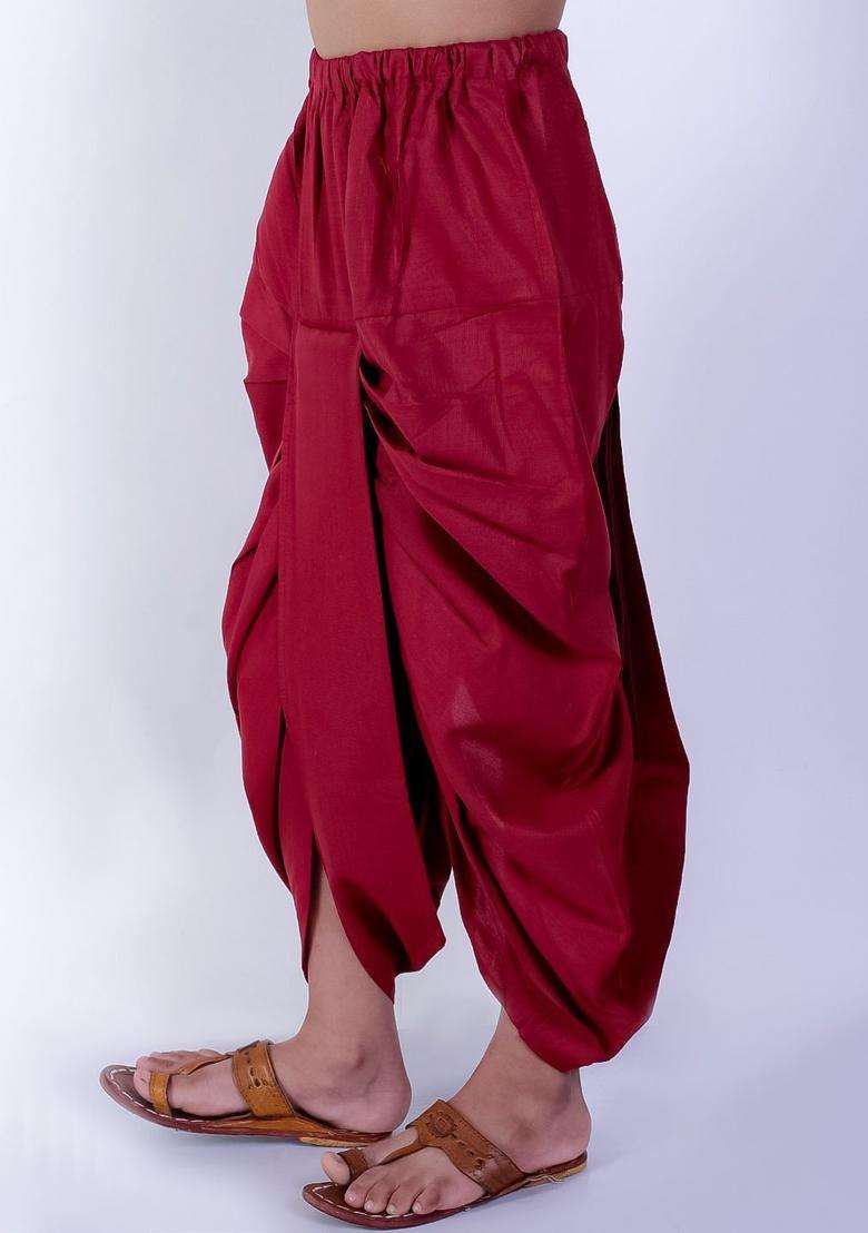 Maroon Solid Cotton Dhoti For Boys  - Indya