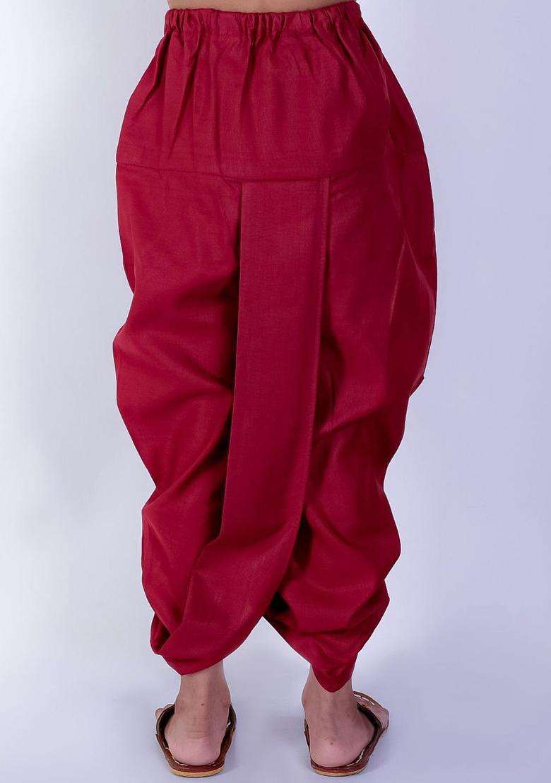 Maroon Solid Cotton Dhoti For Boys  - Indya