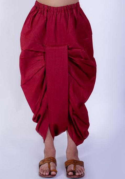 Maroon Solid Cotton Dhoti For Boys 
