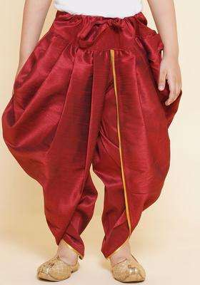 Maroon Solid Art Silk Dhoti For Boys 