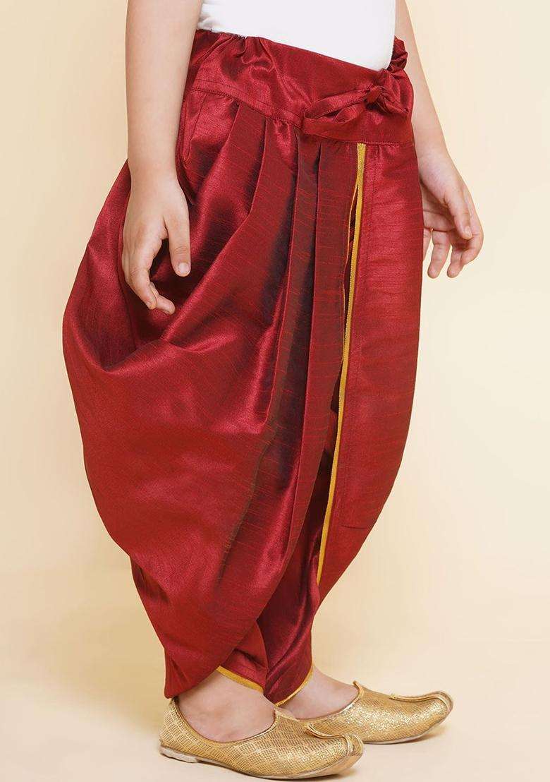 Maroon Solid Art Silk Dhoti For Boys  - Indya