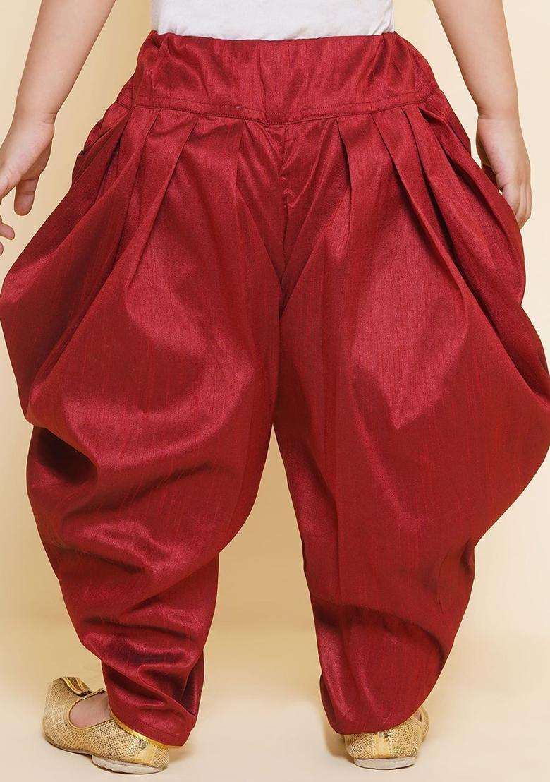 Maroon Solid Art Silk Dhoti For Boys  - Indya