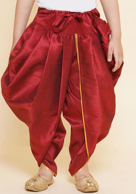 Maroon Solid Art Silk Dhoti For Boys 