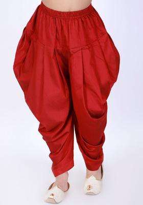 Maroon Solid Cotton Dhoti For Boys 