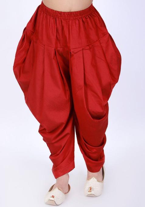 Maroon Solid Cotton Dhoti For Boys 