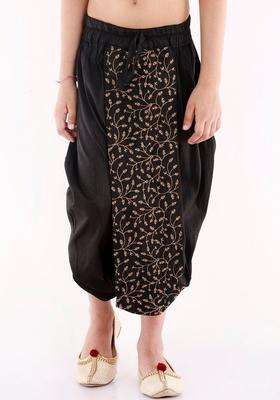 Black Embroidered Silk Dhoti For Boys 