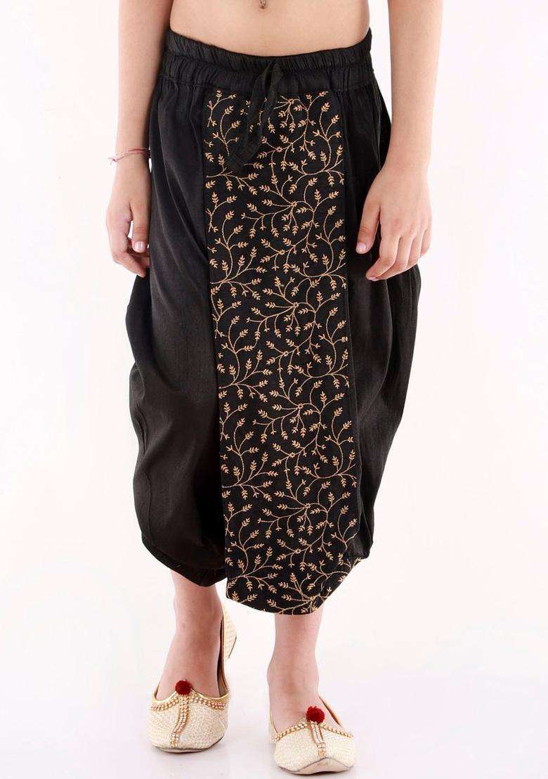 Black Embroidered Silk Dhoti For Boys  - Indya