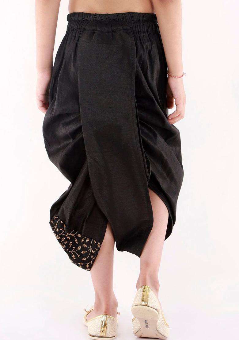 Black Embroidered Silk Dhoti For Boys  - Indya