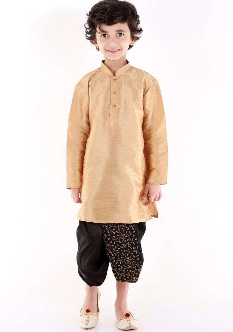 Black Embroidered Silk Dhoti For Boys  - Indya