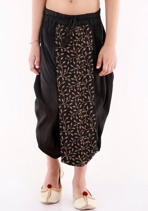 Black Embroidered Silk Dhoti For Boys 