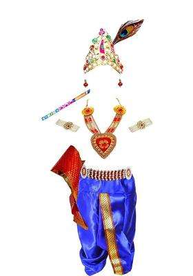 Blue Solid Silk Dhoti For Boys 
