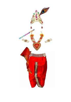 Red Solid Silk Dhoti For Boys 