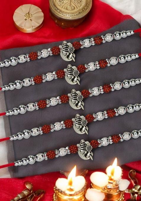 Silver Rudraksha Rakhi Set Of 5