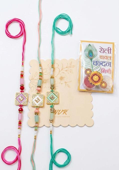 Green Thread Rakhi Set Of 2