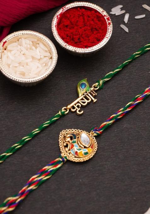 Green Thread Rakhi Set Of 2