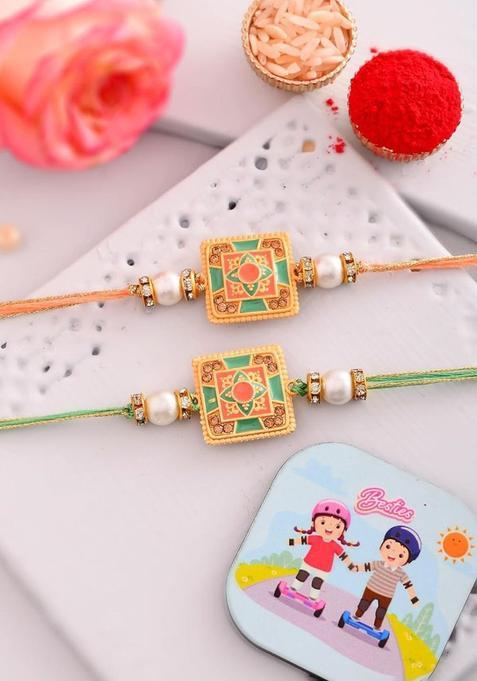 Orange Thread Rakhi Set Of 2