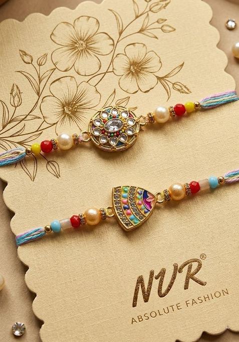 Golden Bhaiya Bhabhi Rakhi Set Of 2