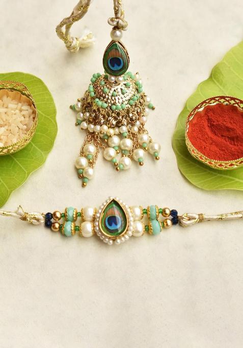 Golden Wraparound Rakhi Set Of 2