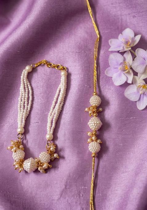 White Bhaiya Bhabhi Rakhi Set Of 2