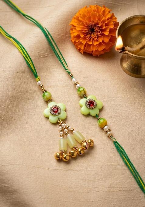Green Thread Rakhi Set Of 2