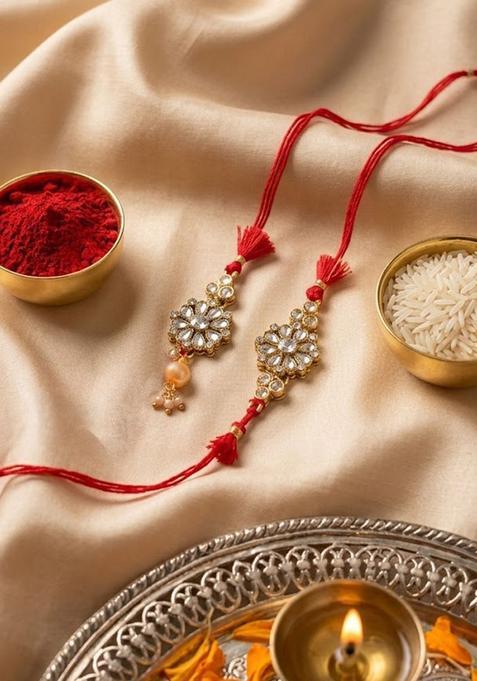Golden Bhaiya Bhabhi Rakhi Set Of 2
