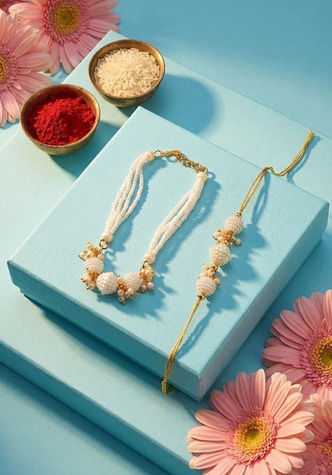 White Bhaiya Bhabhi Rakhi Set Of 2