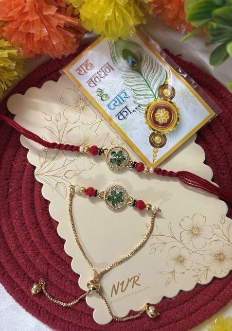 Golden Bhaiya Bhabhi Rakhi Set Of 2