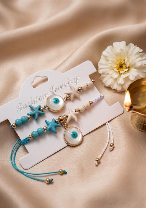 White Evil Eye Rakhi Set Of 2