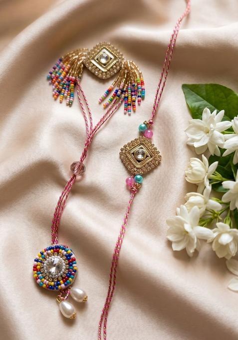 Golden Bhaiya Bhabhi Rakhi Set Of 2