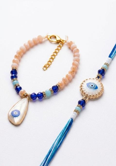 Blue Evil Eye Rakhi Set Of 2