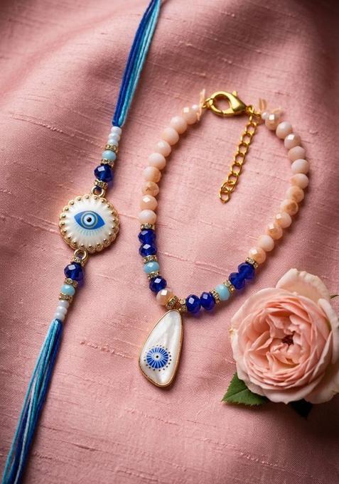 Blue Evil Eye Rakhi Set Of 2