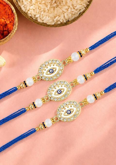 Blue Evil Eye Rakhi Set Of 3