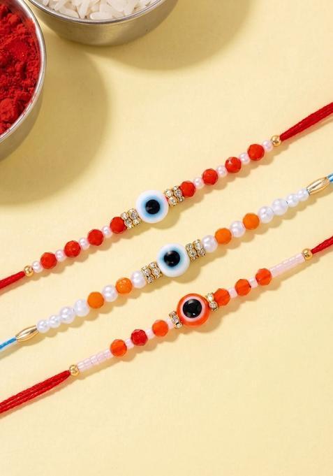 Red Evil Eye Rakhi Set Of 3