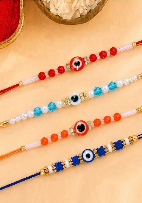 Blue Evil Eye Rakhi Set Of 4