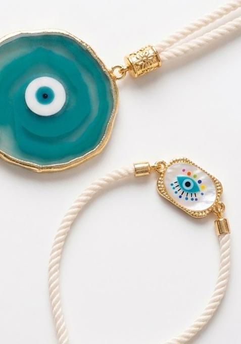 White Evil Eye Rakhi Set Of 2