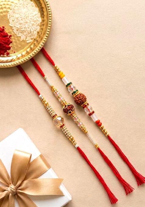 Red Rudraksha Rakhi Set Of 3