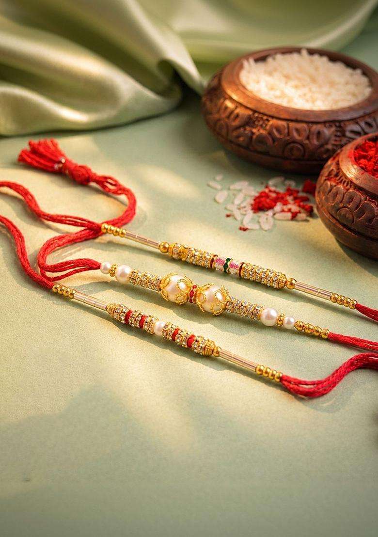 Red Thread Rakhi Set Of 3 - Indya