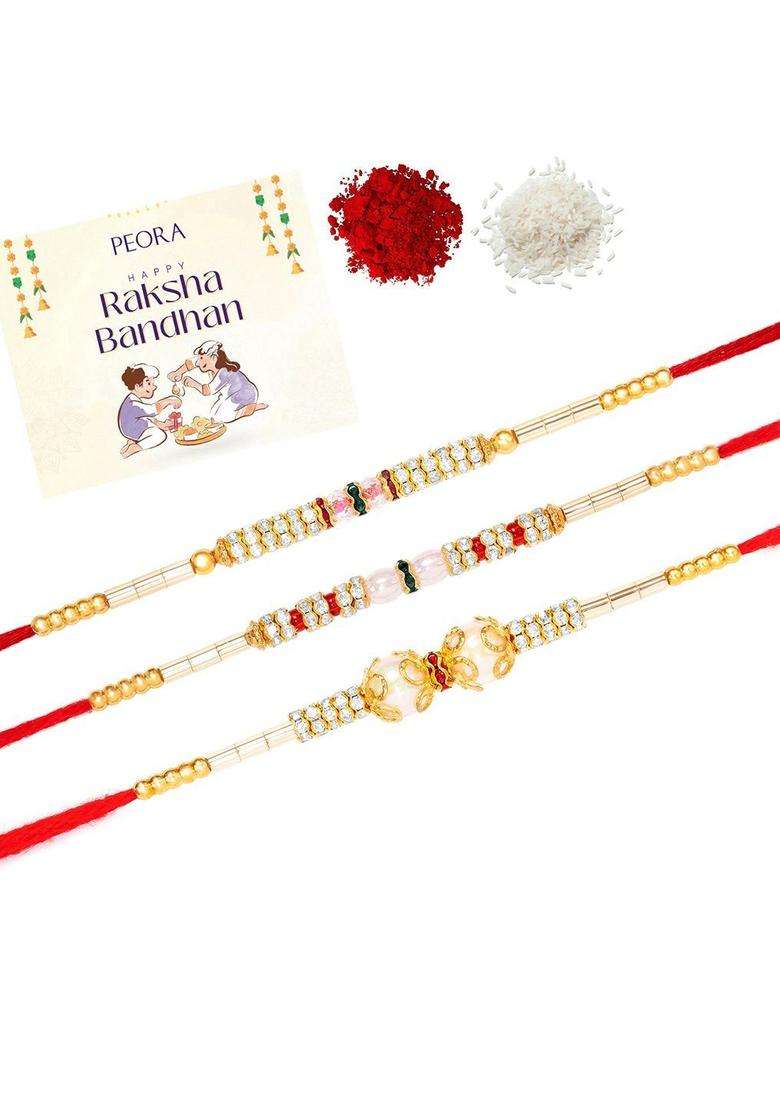 Red Thread Rakhi Set Of 3 - Indya