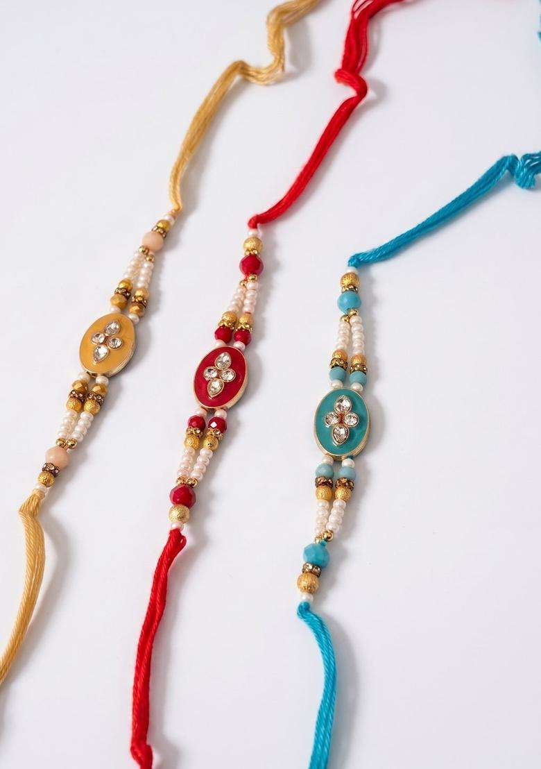 Multicolor Multistrand Rakhi Set Of 3 - Indya