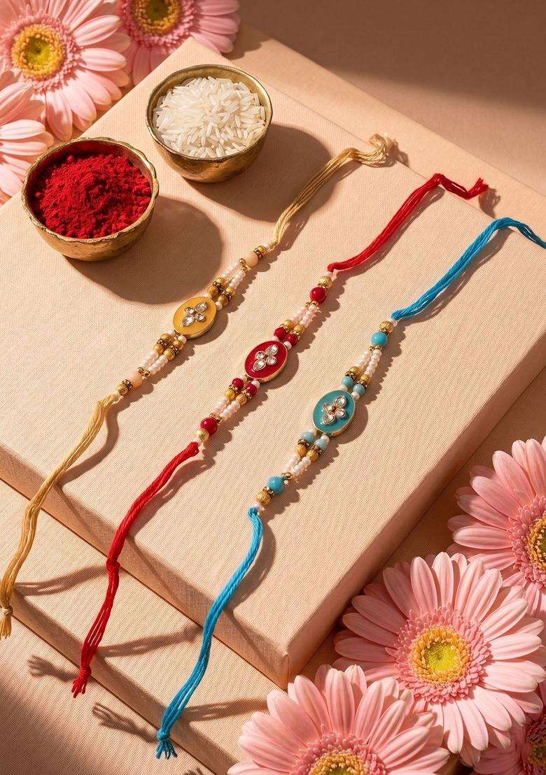 Multicolor Multistrand Rakhi Set Of 3 - Indya