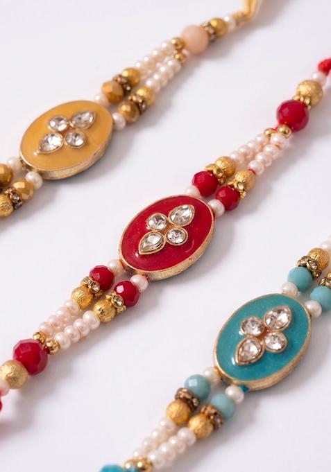 Multicolor Multistrand Rakhi Set Of 3