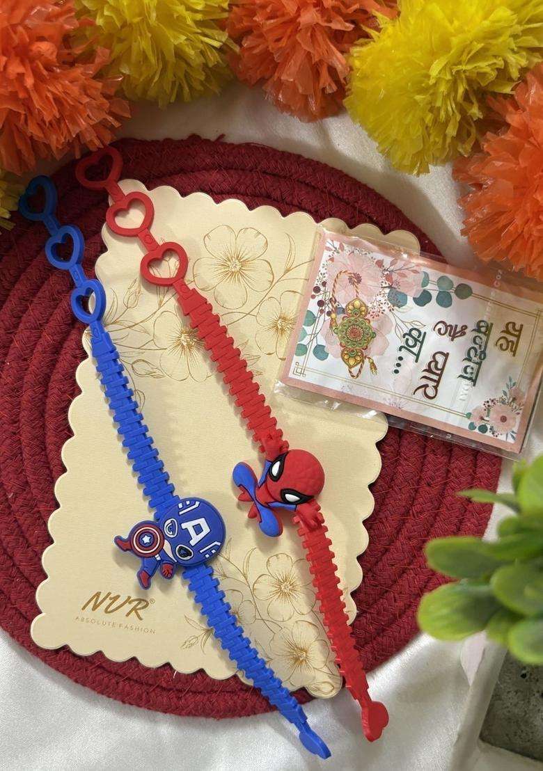 Blue Elasticated Rakhi Set Of 2 - Indya