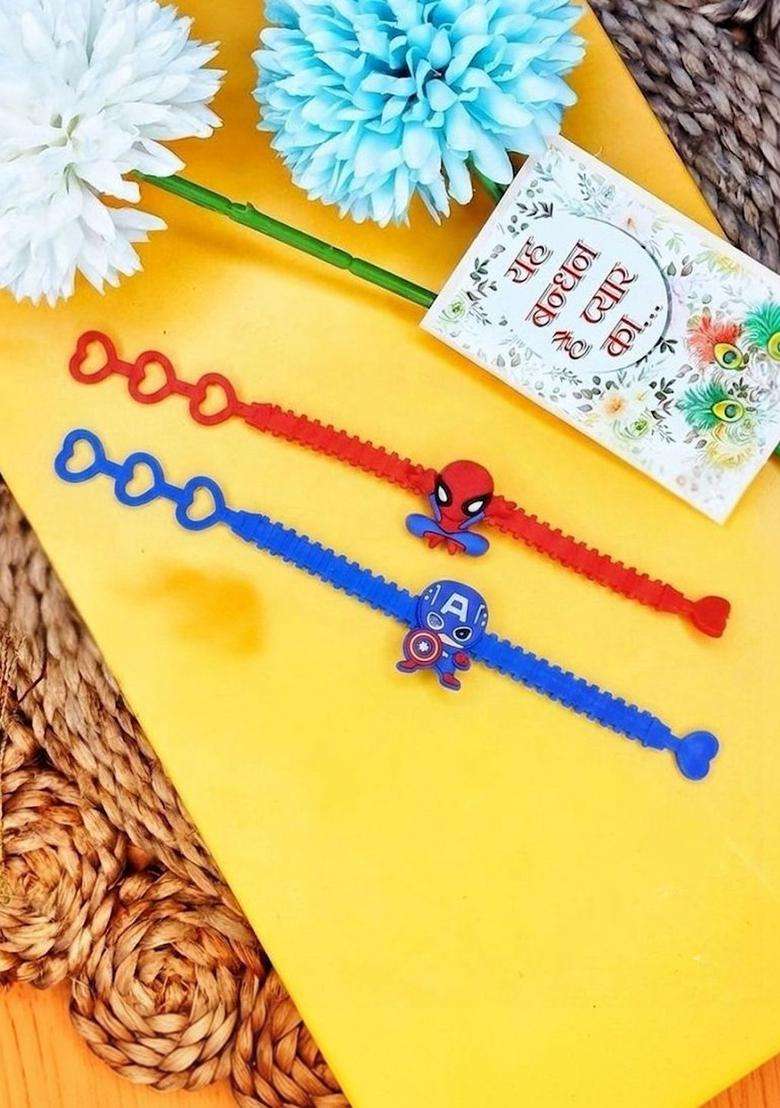 Blue Elasticated Rakhi Set Of 2 - Indya