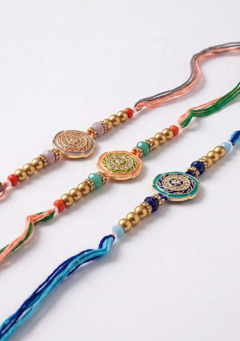 Multicolor Thread Rakhi Set Of 3 - Indya